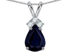 Star K™ Classic Pear Shape 8x6mm Genuine Dark Sapphire Rabbit Ear Pendant Necklace