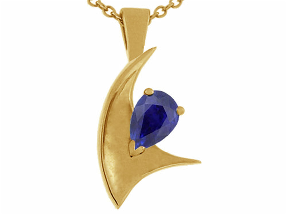 Tommaso Design™ Pear Shape 7x5mm Genuine Sapphire Pendant Necklace