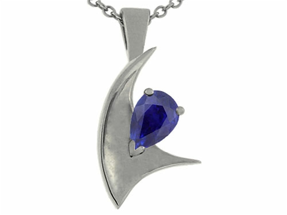 Tommaso Design™ Pear Shape 7x5mm Genuine Sapphire Pendant Necklace