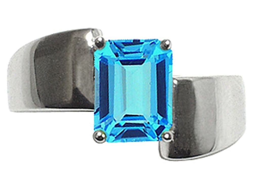 Tommaso Design™ Emerald Octagon Cut 8x6mm Genuine Blue Topaz Ring