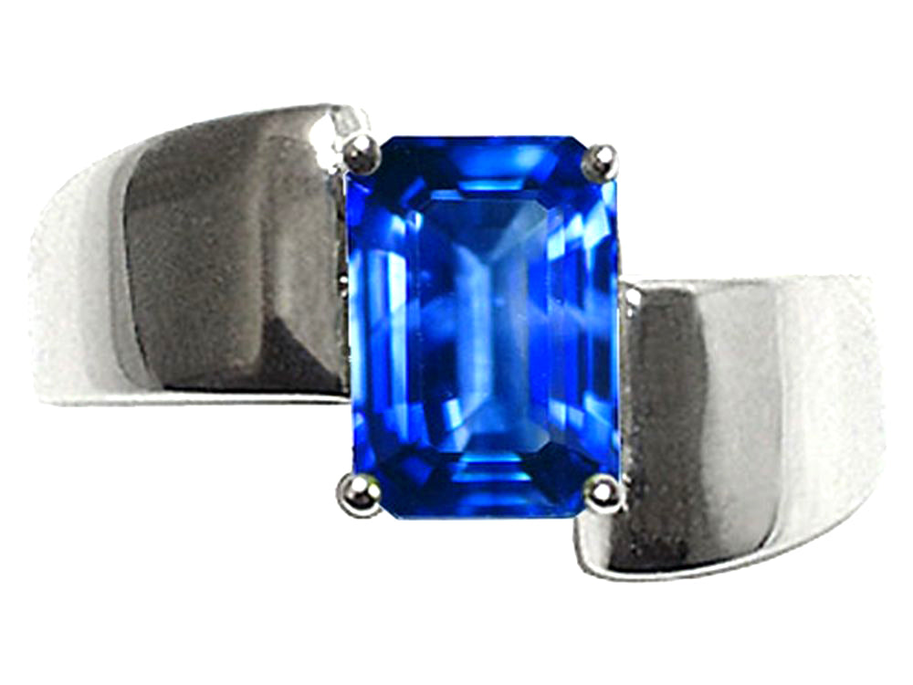 Tommaso Design™ Octagon Cut Created Blue Sapphire 8x6mm Solitaire Ring