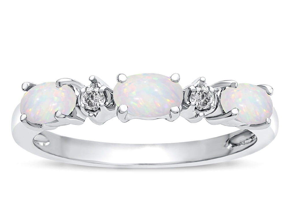 Tommaso Design™ Genuine Opal three stone oval band