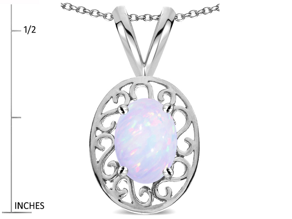 Star K ™ Vintage Style Filigree Oval 6x4 Genuine Opal Pendant Necklace