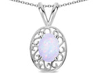 Star K ™ Vintage Style Filigree Oval 6x4 Genuine Opal Pendant Necklace
