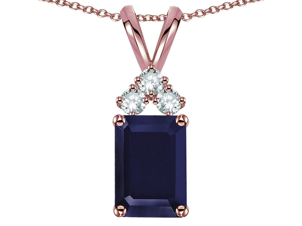 Star K™ Classic Emerald Octagon Cut 8x6mm Genuine Sapphire Rabbit Ear Pendant Necklace 7 x 20mm