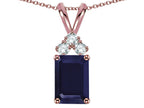 Star K™ Classic Emerald Octagon Cut 8x6mm Genuine Sapphire Rabbit Ear Pendant Necklace 7 x 20mm