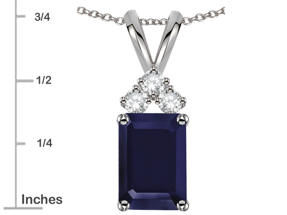 Star K™ Classic Emerald Octagon Cut 8x6mm Genuine Sapphire Rabbit Ear Pendant Necklace 7 x 20mm