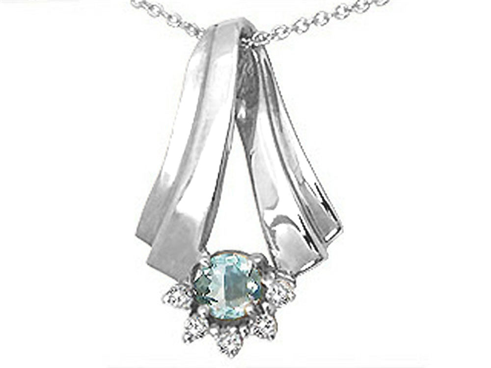 Tommaso Design™ Round 4.5mm Genuine Aquamarine Pendant Necklace