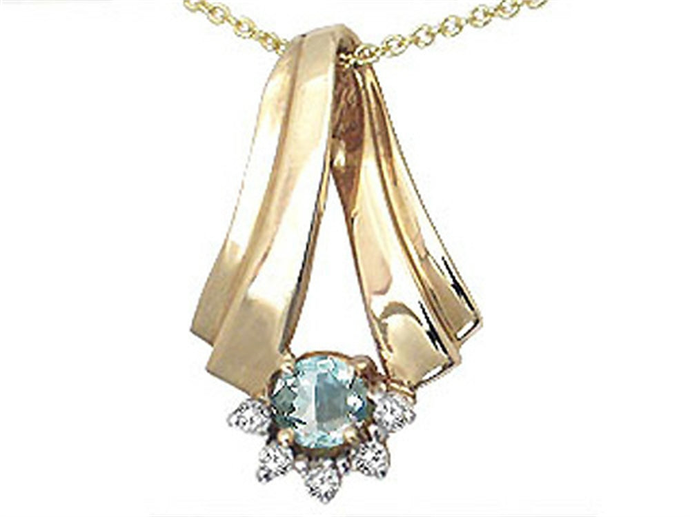 Tommaso Design™ Round 4.5mm Genuine Aquamarine Pendant Necklace