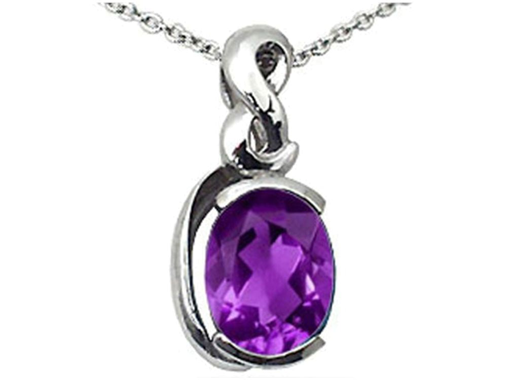 Tommaso Design™ Oval 9x7mm Genuine Amethyst Pendant Necklace
