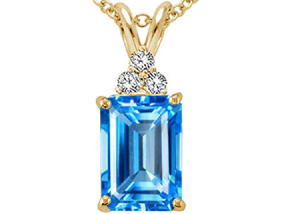 Tommaso Design™ Emerald Cut 8x6mm Genuine Blue Topaz Pendant Necklace
