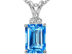 Tommaso Design™ Emerald Cut 8x6mm Genuine Blue Topaz Pendant Necklace