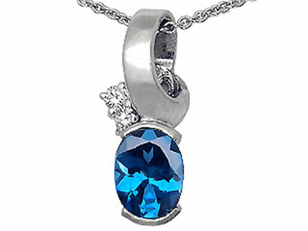 Tommaso Design™ Oval 8x6 mm Genuine Blue Topaz Pendant Necklace