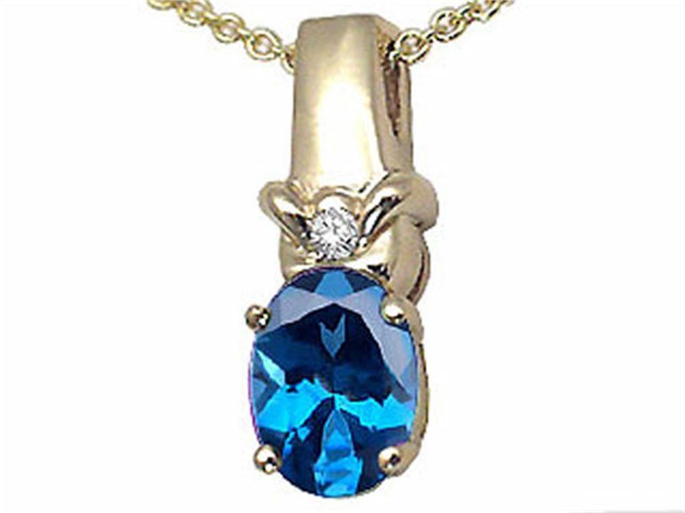 Tommaso Design™ Oval 8x6 mm Genuine Blue Topaz Pendant Necklace