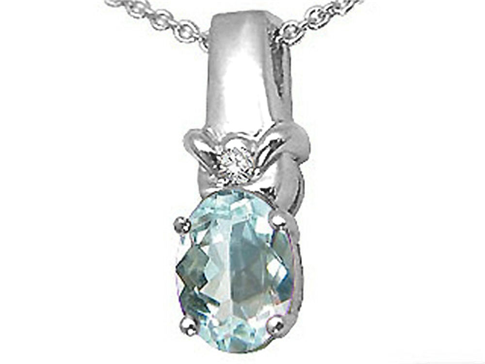 Tommaso Design™ Oval 8x6 mm Genuine Aquamarine Pendant Necklace