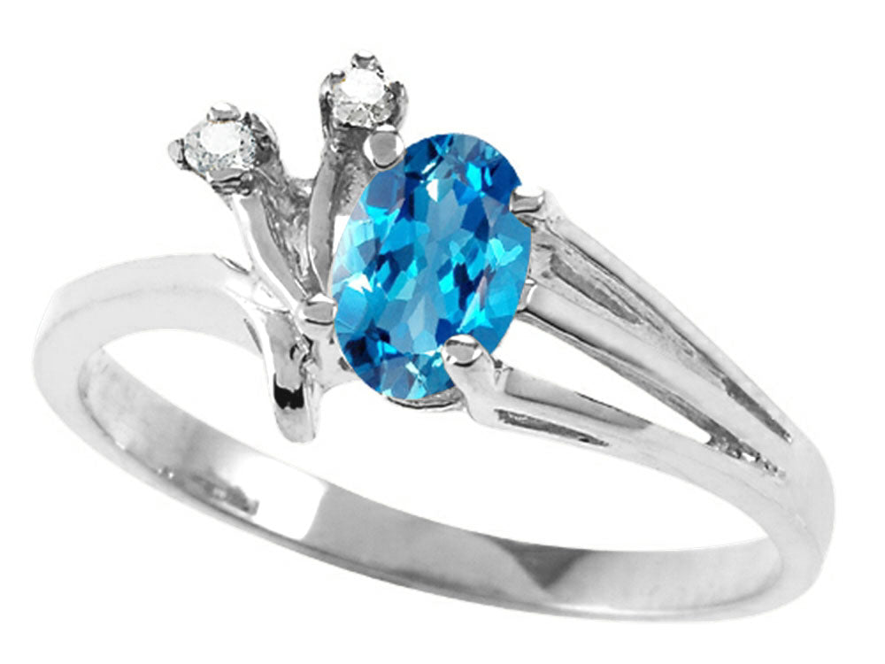 Tommaso Design™ Oval 6x4mm Genuine Blue Topaz Ring