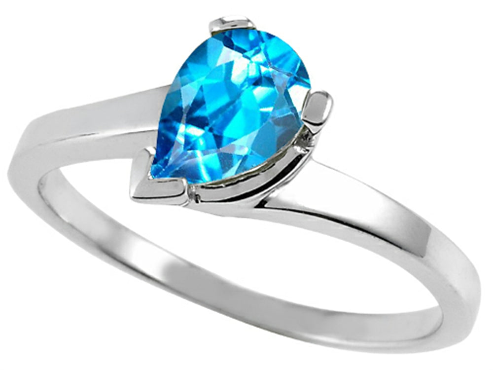 Tommaso Design™ Pear Shape 7x5mm Genuine Blue Topaz Ring