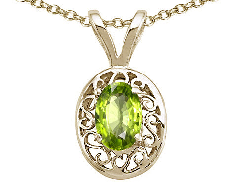 Tommaso Design™ Genuine Peridot Oval 6x4mm Pendant Necklace