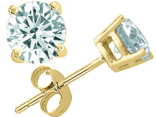 Tommaso Design™ Round Genuine Aquamarine Earrings Studs