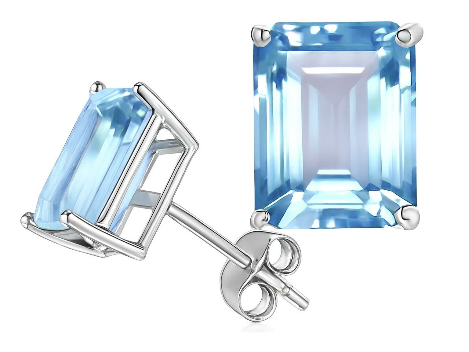Tommaso Design™ Simulated Emerald Cut Aquamarine Earrings