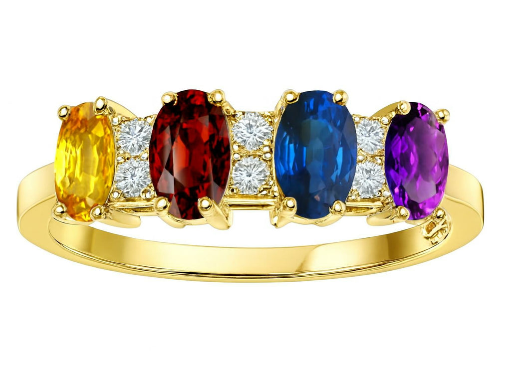 Star K™  14kt Gold Genuine 4 Birthstone 5x3mm Mothers Ring