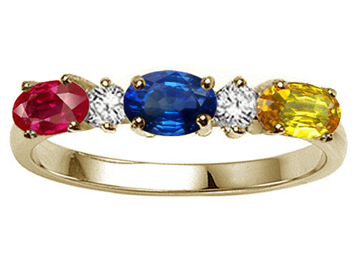 Star K™  14kt Gold Genuine 3 Birthstones Stone 5x3mm Mothers Ring