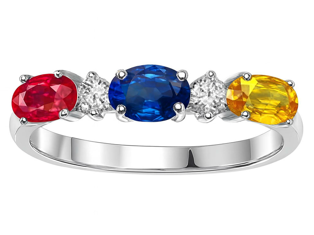 Star K™  14kt Gold Genuine 3 Birthstones Stone 5x3mm Mothers Ring