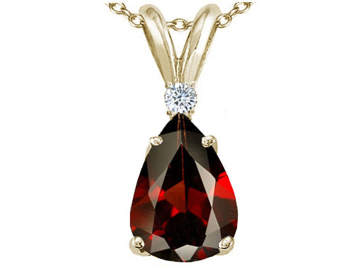 Tommaso Design™ Pear Shap 8x6 mm Genuine Garnet Pendant Necklace