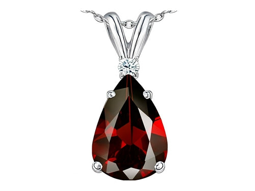 Tommaso Design™ Pear Shap 8x6 mm Genuine Garnet Pendant Necklace