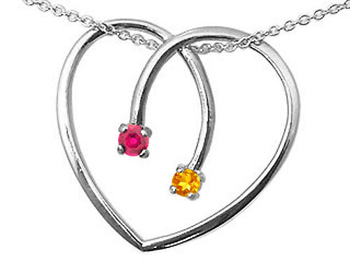 Star K™  14kt Gold Heart Shape 2 Stone Mothers Pendant Necklace