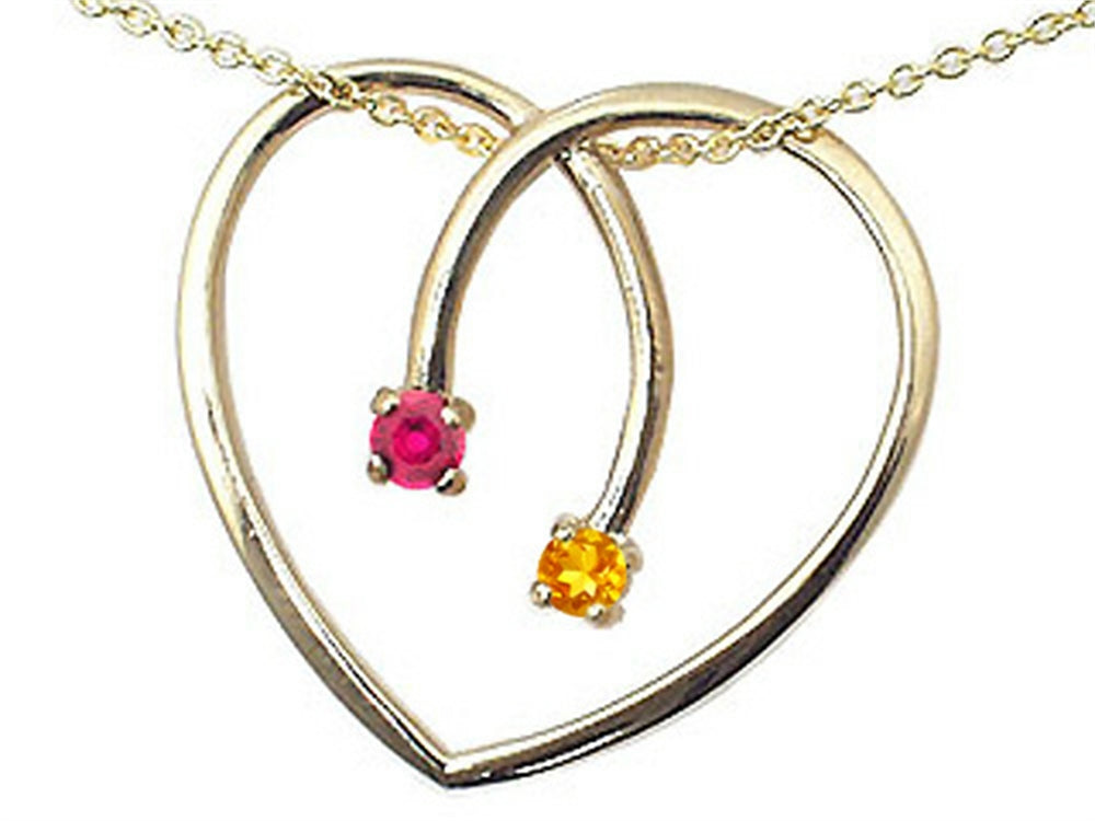 Star K™  14kt Gold Heart Shape 2 Stone Mothers Pendant Necklace