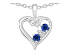 Tommaso Design™ Round Genuine Sapphire Heart Pendant Necklace