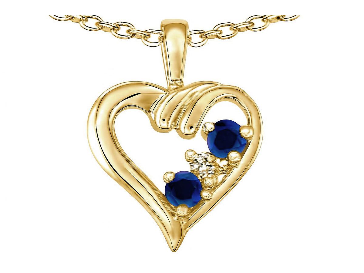 Star K Round Genuine Sapphire Heart Pendant Necklace