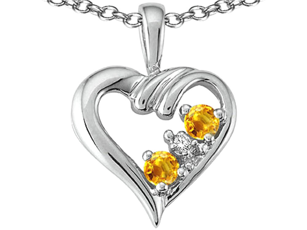 Tommaso Design™ Round 3 mm Genuine Citrine Heart Pendant Necklace