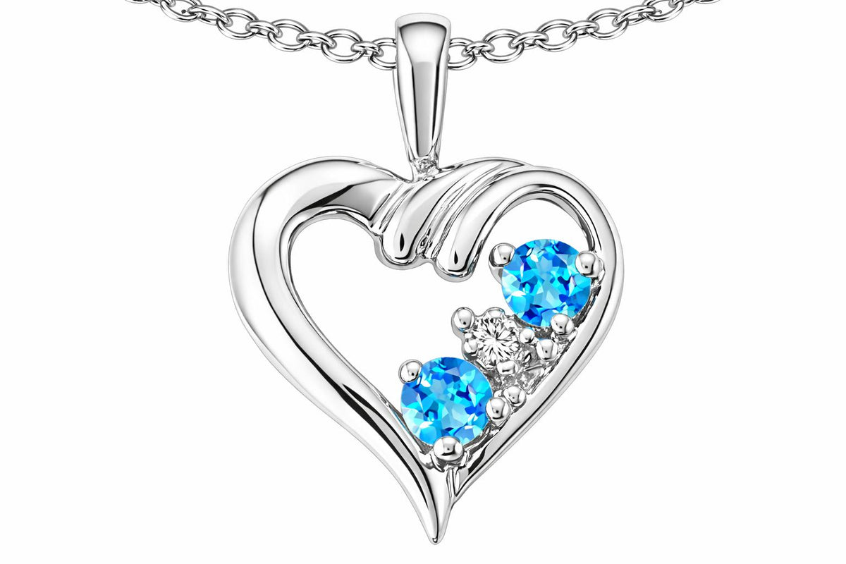Star K Heart Shape Genuine Blue Topaz Pendant Necklace