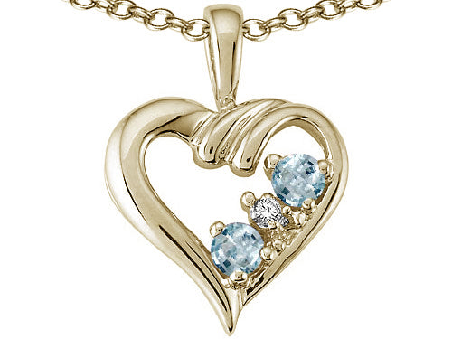 Tommaso Design™ Round 3mm Genuine Aquamarine Heart Pendant Necklace