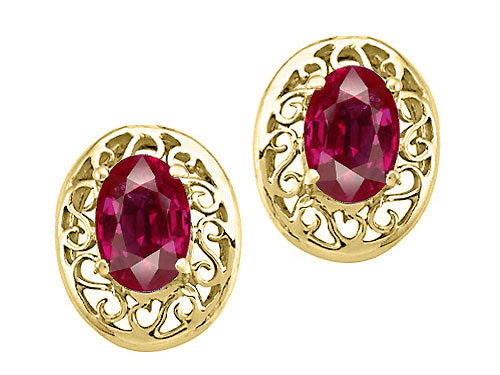 Tommaso Design™ Genuine Oval Ruby Filigree Earrings
