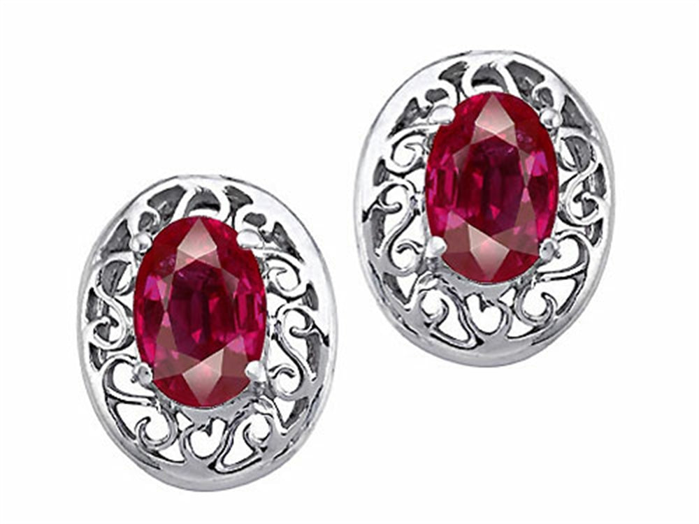 Tommaso Design™ Genuine Oval Ruby Filigree Earrings