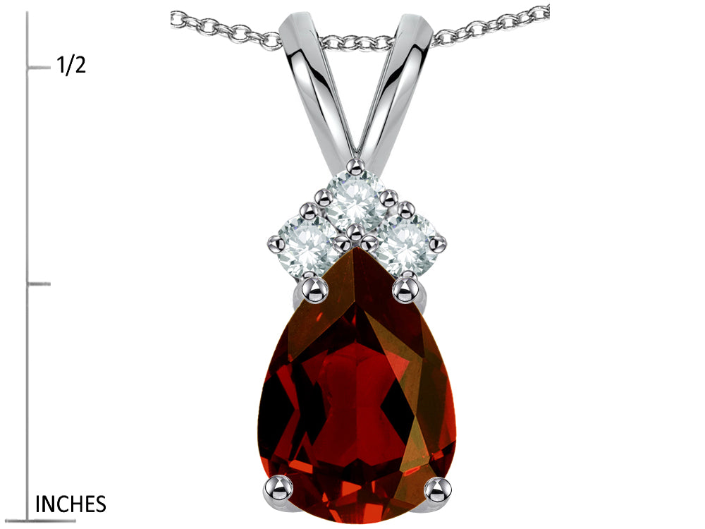 Star K™ Pear Shape 8x6mm Genuine Garnet Rabbit Ear Pendant Necklace