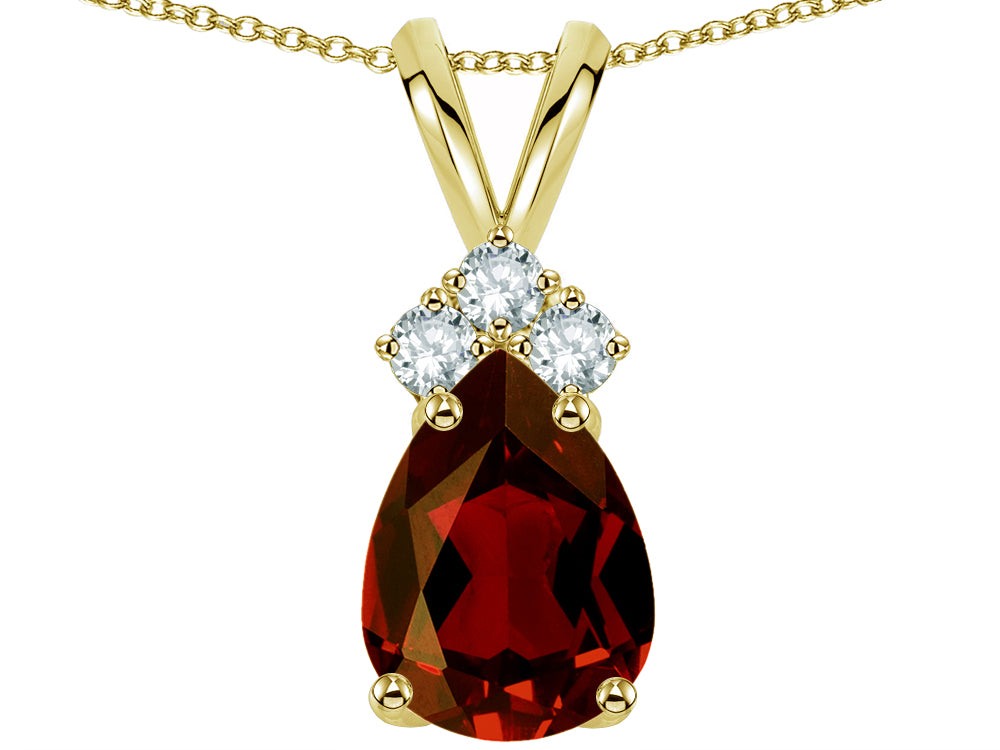 Star K™ Pear Shape 8x6mm Genuine Garnet Rabbit Ear Pendant Necklace