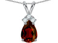 Star K™ Pear Shape 8x6mm Genuine Garnet Rabbit Ear Pendant Necklace