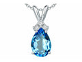 Star K Genuine Pear Shape Blue Topaz Pendant Necklace