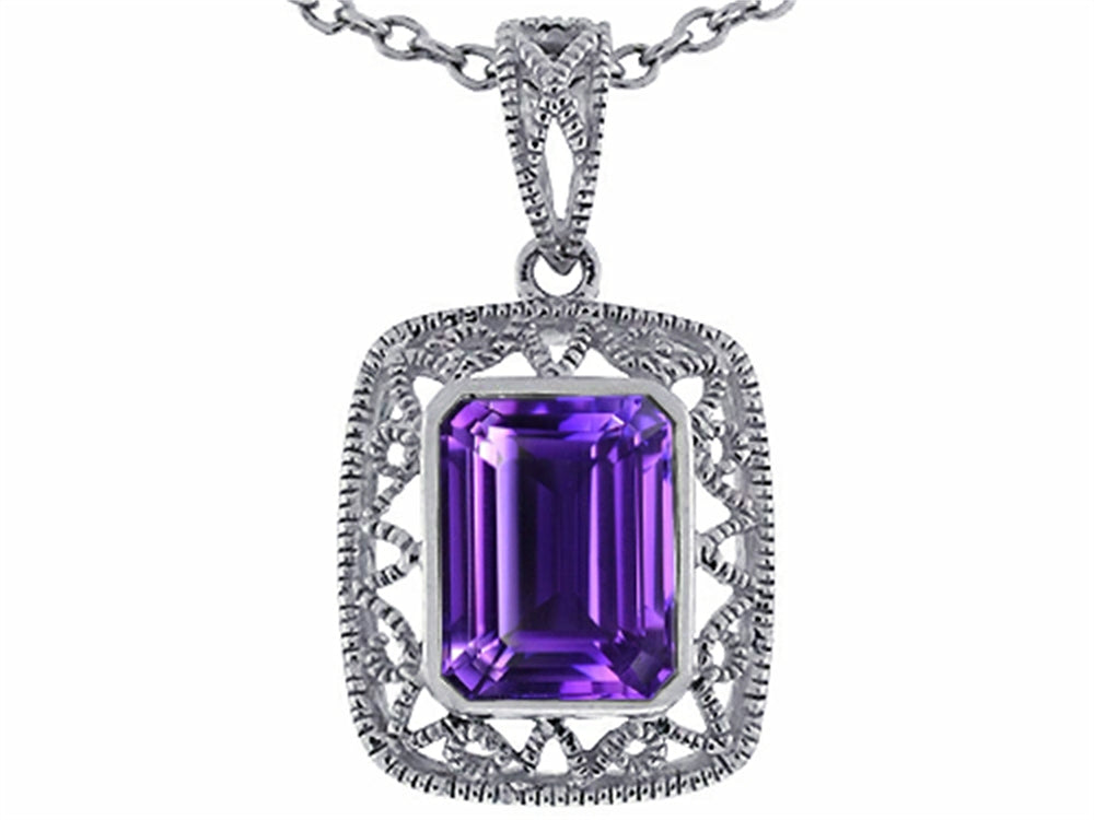 Star K™ Emerald Cut Genuine Amethyst Pendant Necklace