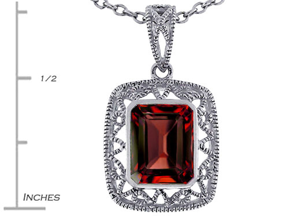 Star K™ Emerald Cut Genuine Garnet Pendant Necklace