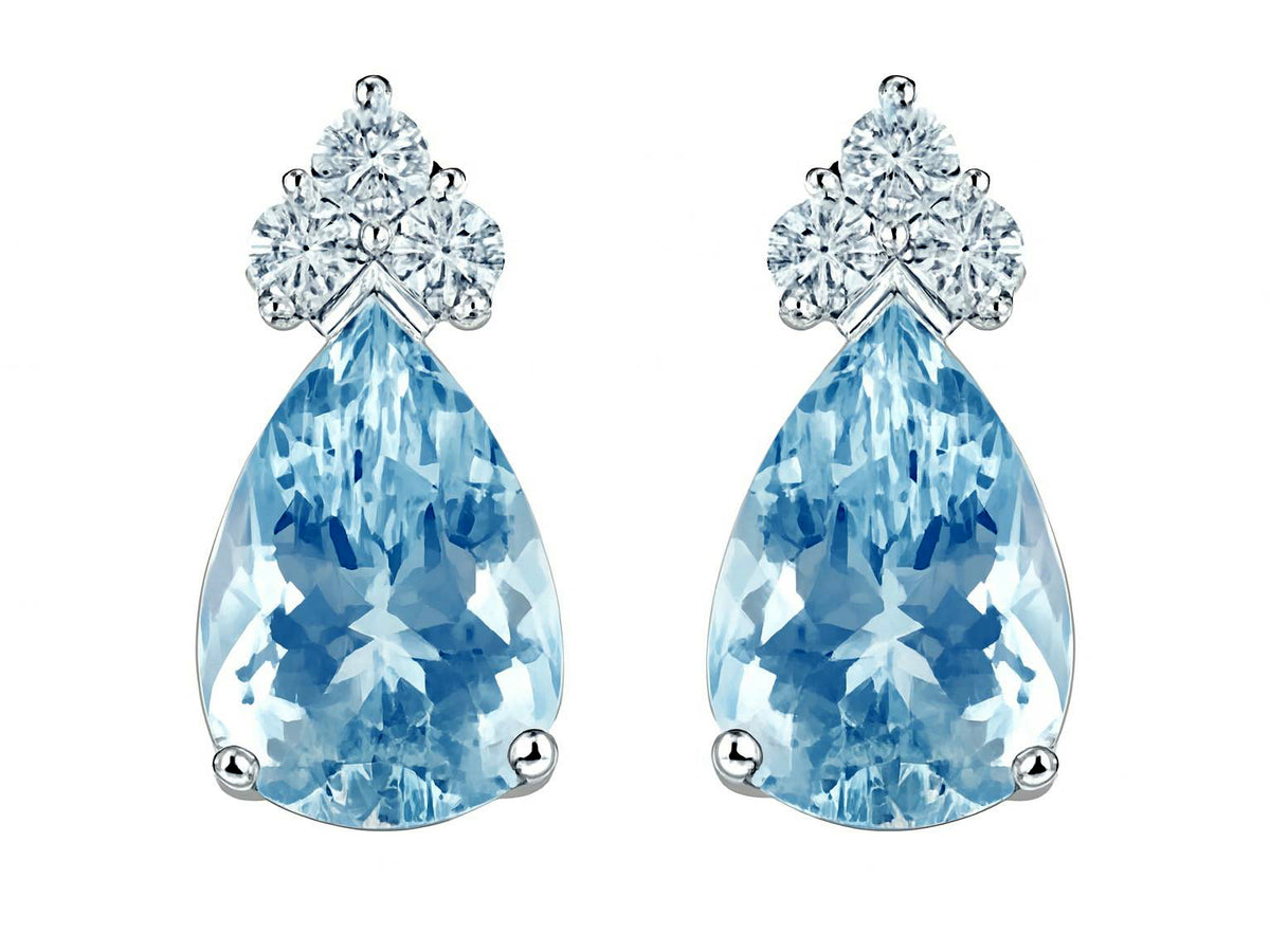 Star K Pear Shape 8x6mm Genuine Aquamarine Earrings