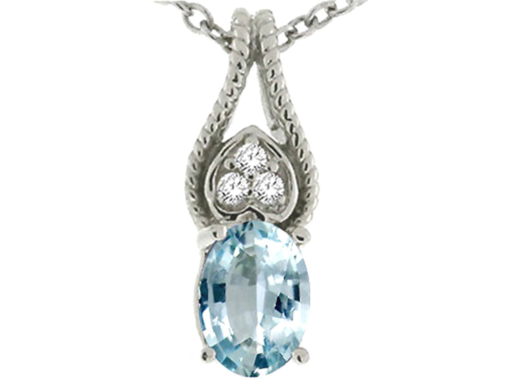 Tommaso Design™ Oval 7x5mm Genuine Aquamarine Pendant Necklace