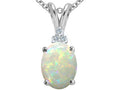 Tommaso Design™ Genuine Oval Opal and Diamond Pendant Necklace