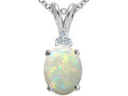 Tommaso Design™ Genuine Oval Opal and Diamond Pendant Necklace