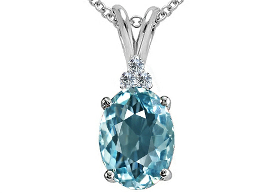 Tommaso Design™ Simulated Oval Aquamarine and Genuine Diamond Pendant Necklace