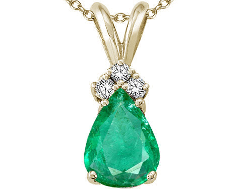 Tommaso Design™ Pear Shape 8x6mm Genuine Emerald Pendant Necklace
